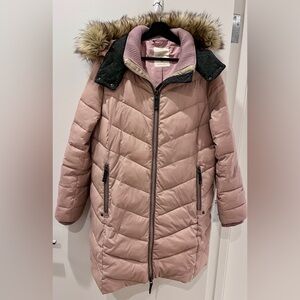 Esprit Rose Puffer Jacket with Faux Fur Hood